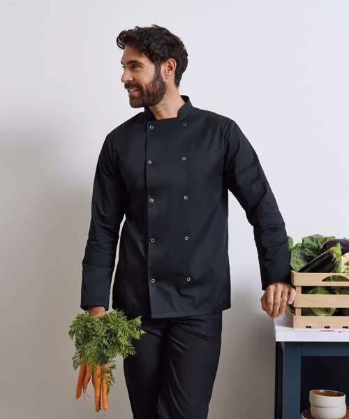 Studded front long sleeve chef's jacket